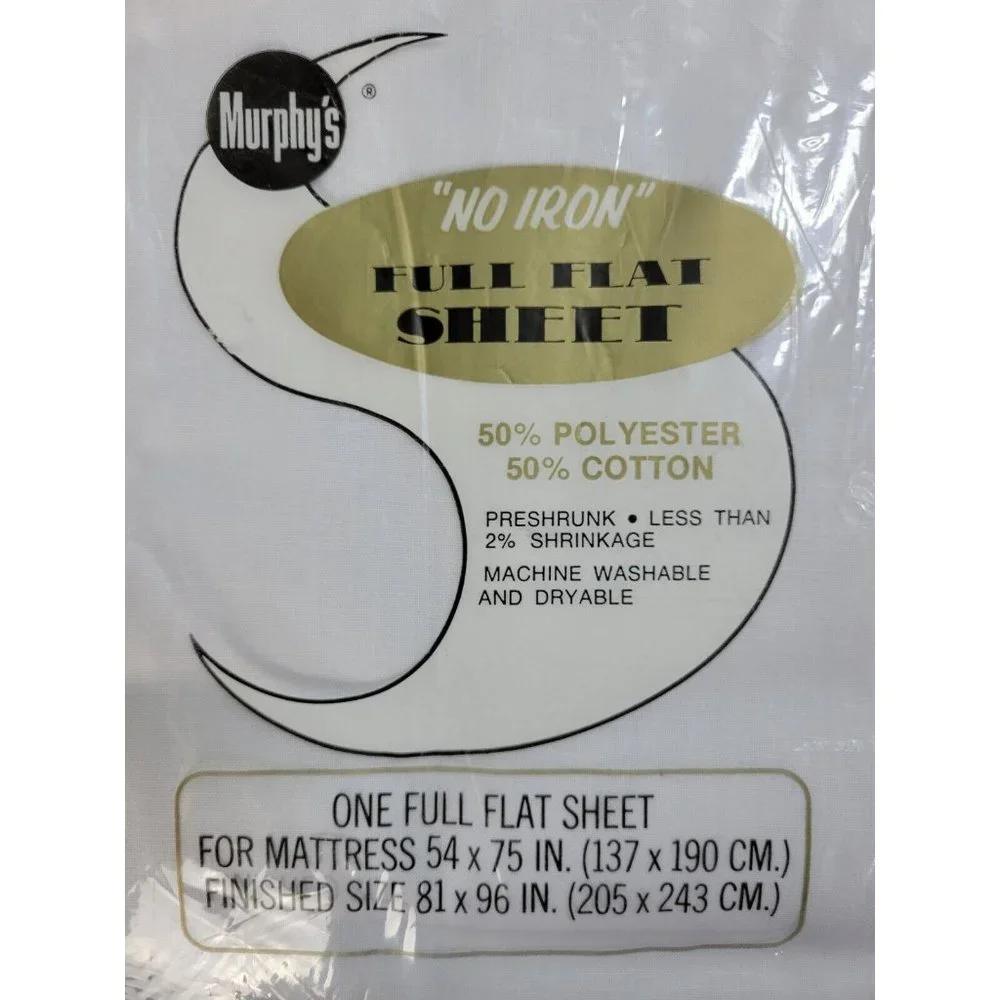 2‎ Vintage NIP Murphy's White Full Flat Sheets 50/50 Cotton Polyester
